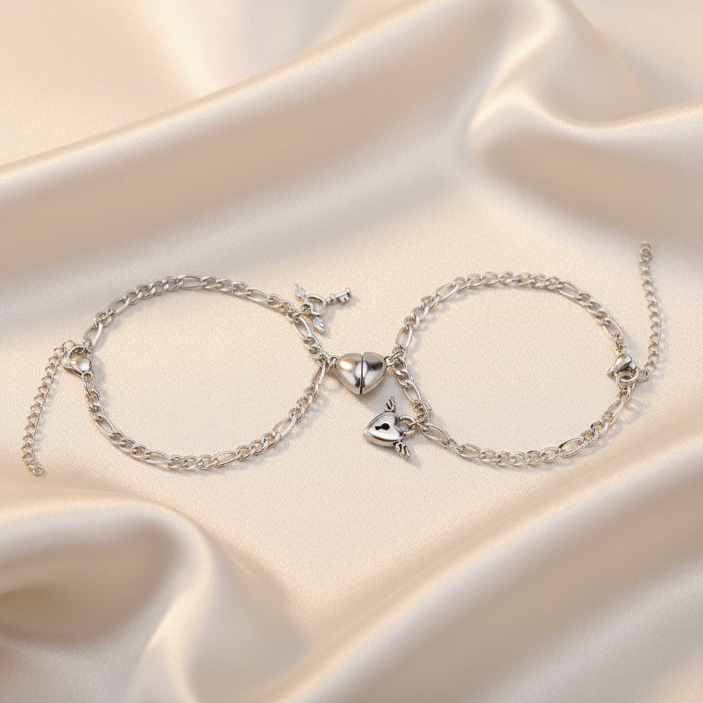 Lock and key couple bracelet set with necklace pendant stainless steel