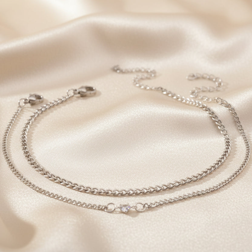 Matching magnetic couple bracelets for long distance relationships silver and black rope