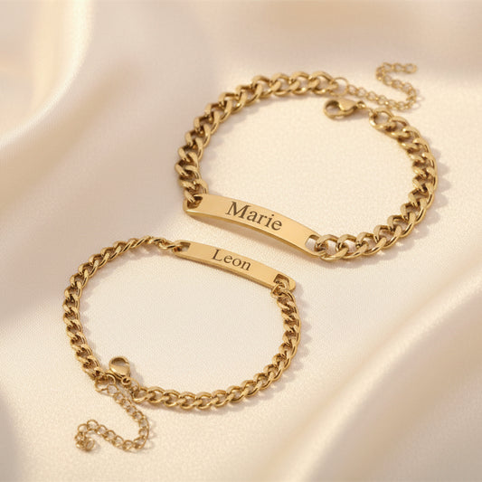 Personalized couple ID bar bracelets matching set for boyfriend and girlfriend