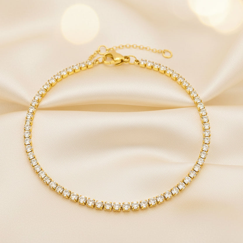 Gold eternity tennis bracelet crystal zirconia diamond look