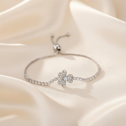 Adjustable sliding bracelet with flower petal charm minimalist style