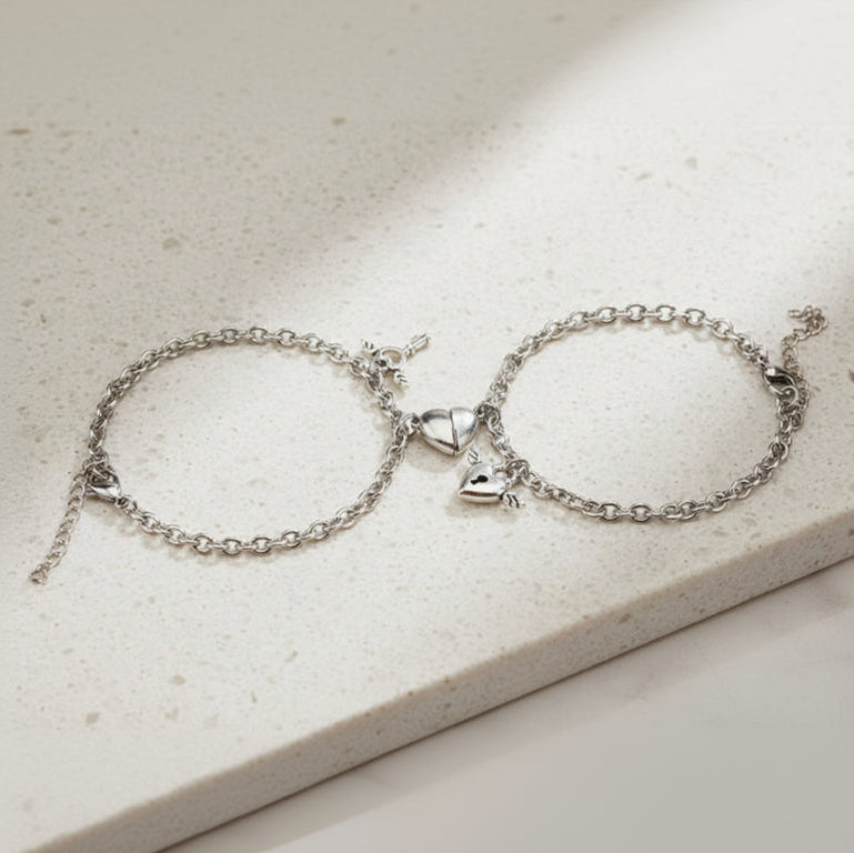 Silver magnetic couple bracelets