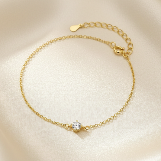 Simple single crystal stone bracelet thin gold chain minimalist