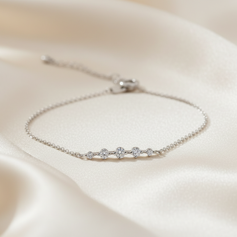 Curved bar bracelet silver minimalist modern design for women