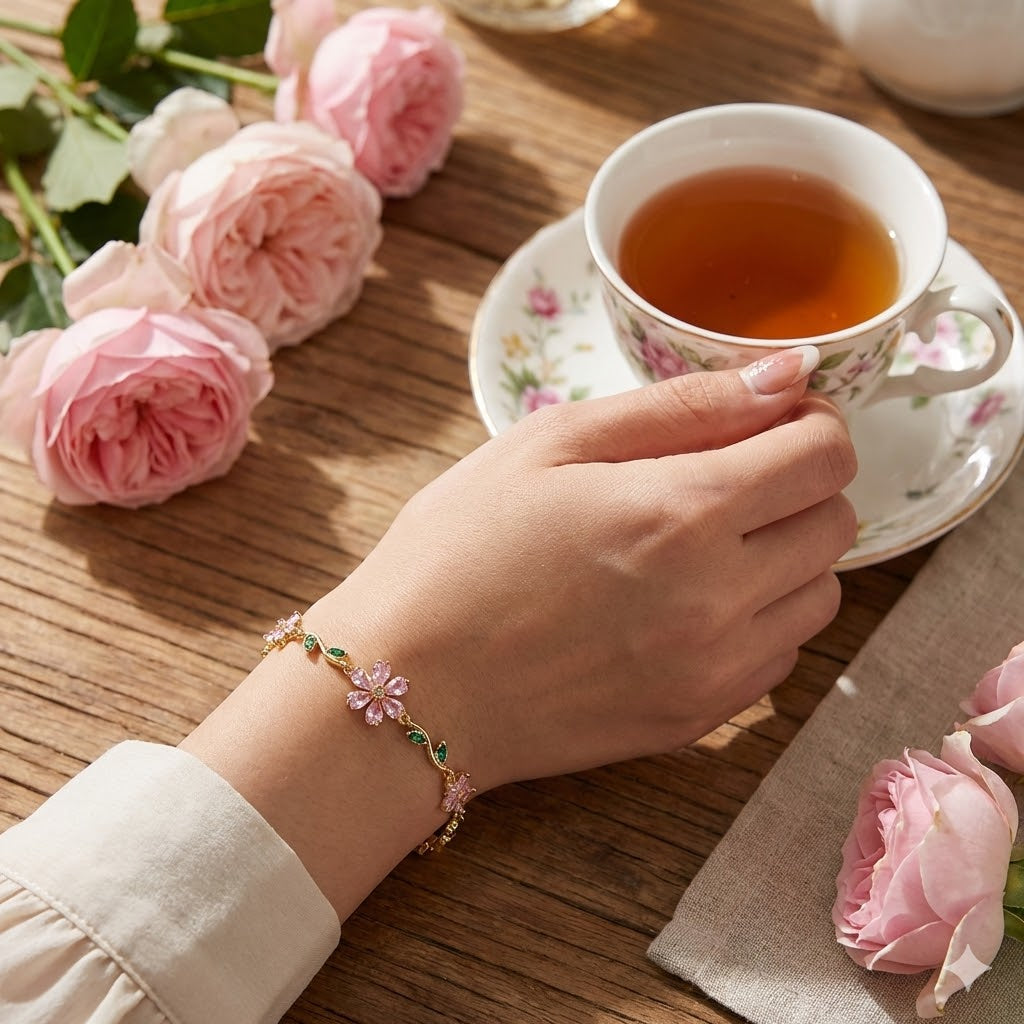 Crystal flower garden bracelet vine design sparkly rhinestone