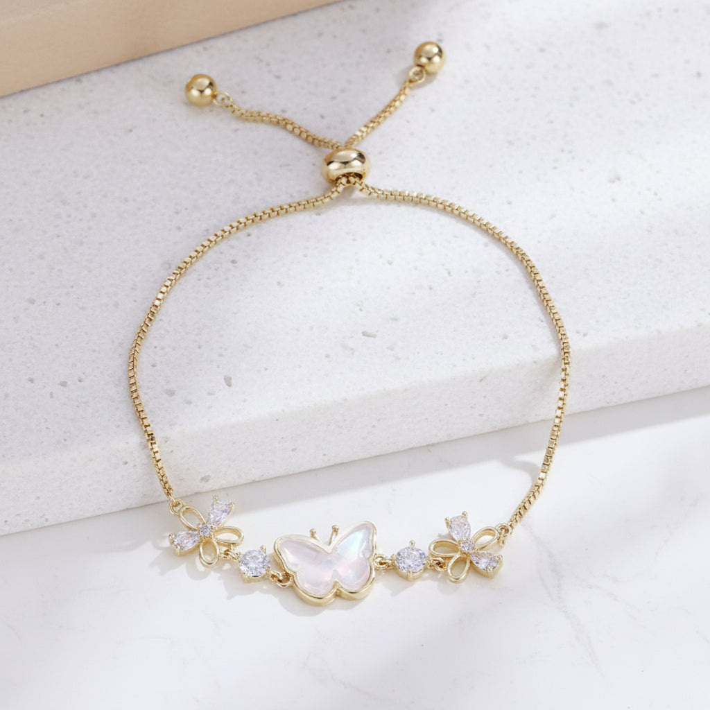Butterfly charm bracelet with crystal wings dainty jewelry gift
