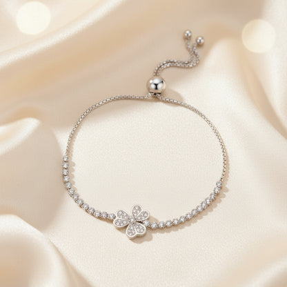 Adjustable sliding bracelet with flower petal charm minimalist style