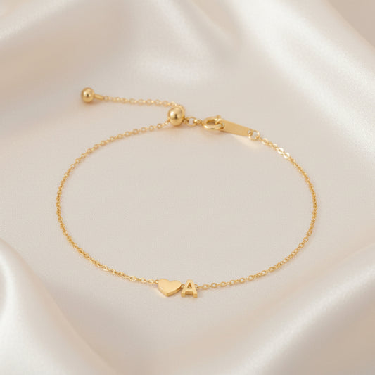 Heart charm bracelet with initial letter pendant personalized gift