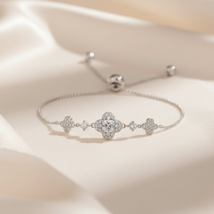 Pavé crystal flower slider bracelet diamond look luxury style