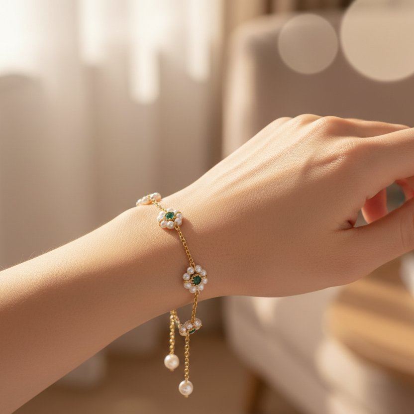 The "Jardin Éternel" Pearl & Emerald Slider Bracelet